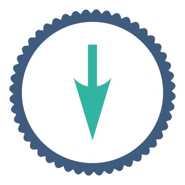 Aşağı keskin ok düz kobalt ve mavi renkler damga simgesi yuvarlak