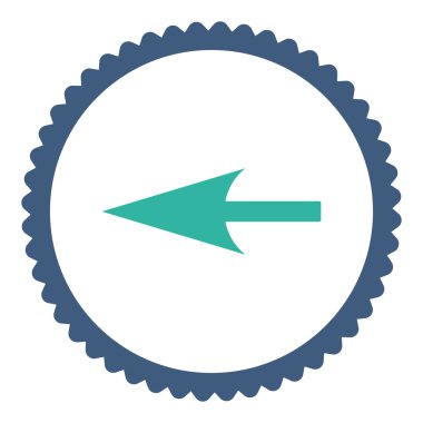 Keskin sol ok düz kobalt ve mavi renkler damga simgesi yuvarlak