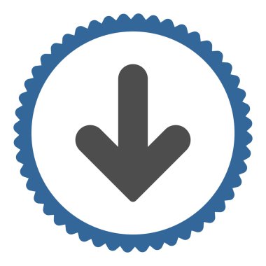 Ok aşağı düz kobalt ve gri renkler damga simgesi yuvarlak