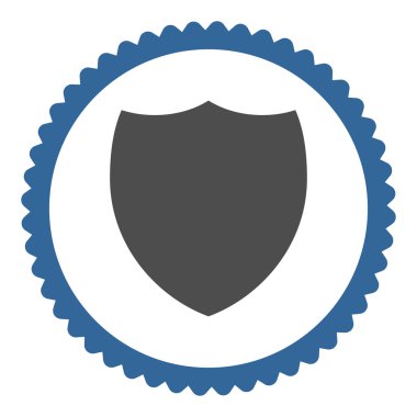 Kalkan düz kobalt ve gri renkler damga simgesi yuvarlak