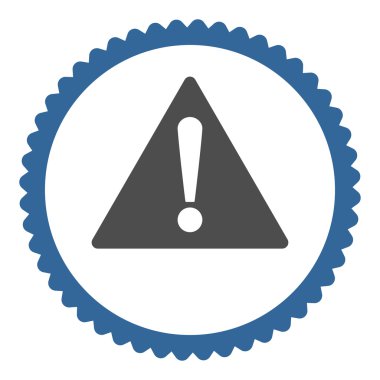 Uyarı düz kobalt ve gri renkler damga simgesi yuvarlak