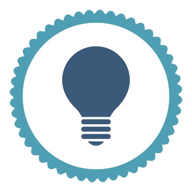 Yuvarlak damga simgesi Elektrikli ampul düz mavi ve mavi renkler