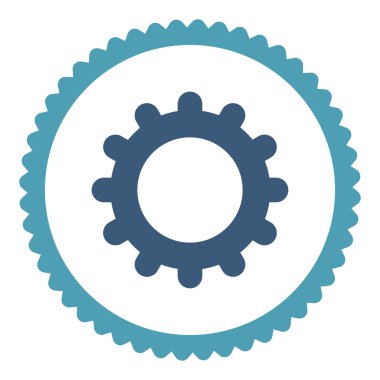 Yuvarlak damga simgesi vites düz mavi ve mavi renkler