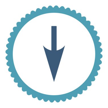 Yuvarlak damga simge keskin aşağı ok düz mavi ve mavi renkler