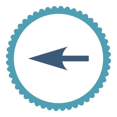 Yuvarlak damga simge keskin sol ok düz mavi ve mavi renkler