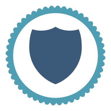 Yuvarlak damga simgesi kalkan düz mavi ve mavi renkler