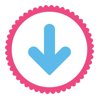 Ok aşağı düz pembe ve mavi renkler damga simgesi yuvarlak