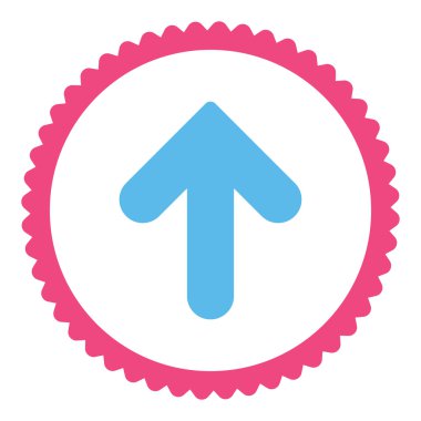 Ok yukarı düz pembe ve mavi renkler damga simgesi yuvarlak