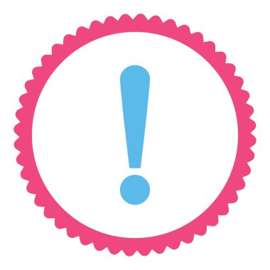 Ünlem işareti damgası simgesi yuvarlak pembe ve mavi renkler düz