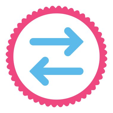 Yatay düz pembe çevirmek ve mavi renkler damga simgesi yuvarlak