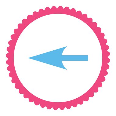 Keskin sol ok düz pembe ve mavi renkler damga simgesi yuvarlak