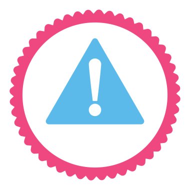 Uyarı düz pembe ve mavi renkler damga simgesi yuvarlak