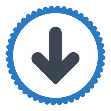 Ok aşağı düz düz mavi renkler damga simgesi yuvarlak