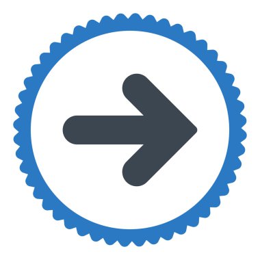 Ok sağ düz düz mavi renkler damga simgesi yuvarlak