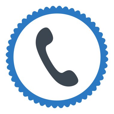 Telefon düz düz mavi renkler damga simgesi yuvarlak