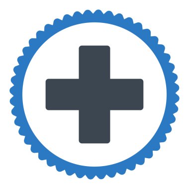 Artı düz düz mavi renkler damga simgesi yuvarlak