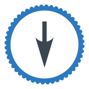 Aşağı keskin ok düz düz mavi renkler damga simgesi yuvarlak