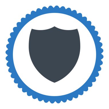 Kalkan düz düz mavi renkler damga simgesi yuvarlak