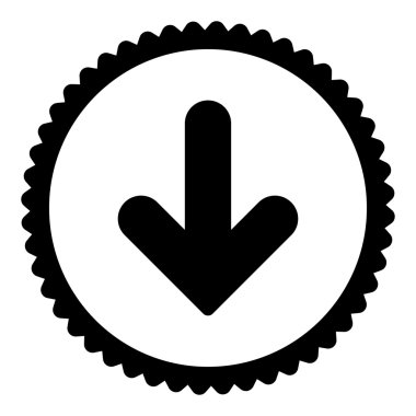 Ok aşağı düz siyah renk yuvarlak damga simgesi