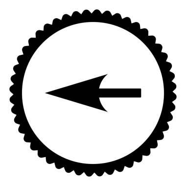 Keskin sol ok düz siyah renk yuvarlak damga simgesi