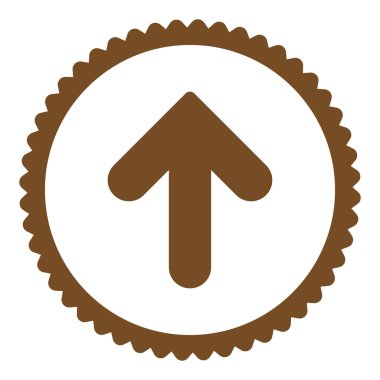 Ok yukarı düz kahverengi renk yuvarlak damga simgesi