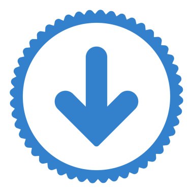 Ok aşağı düz kobalt renk yuvarlak damga simgesi