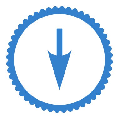 Aşağı keskin ok düz kobalt renk yuvarlak damga simgesi