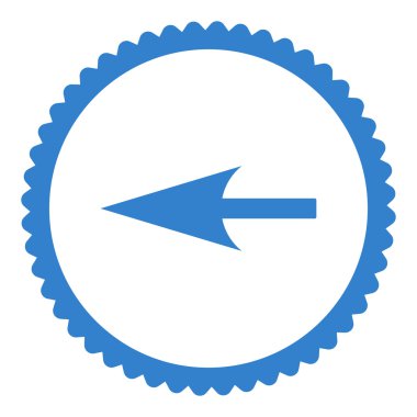 Keskin sol ok düz kobalt renk yuvarlak damga simgesi