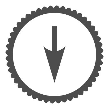 Keskin aşağı ok düz gri renk yuvarlak damga simgesi