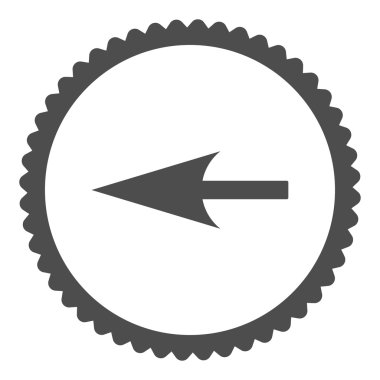 Keskin sol ok düz gri renk yuvarlak damga simgesi