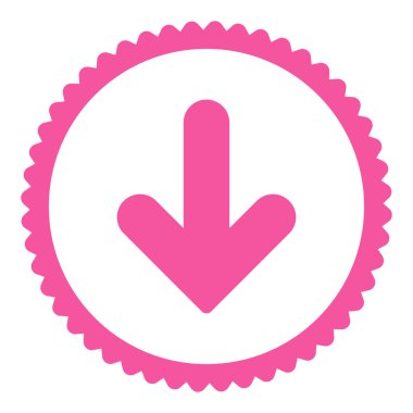 Ok aşağı düz pembe renk yuvarlak damga simgesi