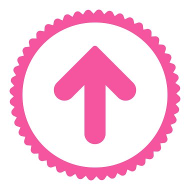 Ok yukarı düz pembe renk yuvarlak damga simgesi