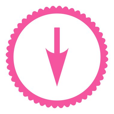 Keskin aşağı ok düz pembe renk yuvarlak damga simgesi