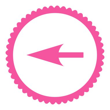 Keskin sol ok düz pembe renk yuvarlak damga simgesi