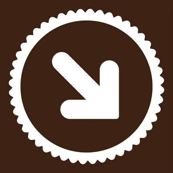 Seta para baixo ícone de carimbo redondo de cor branca plana direita — Fotografia de Stock