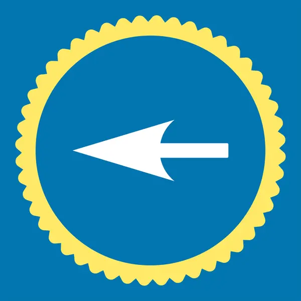 Scharfer Pfeil nach links flache gelbe und weiße Farben rundes Stempelsymbol — Stockfoto