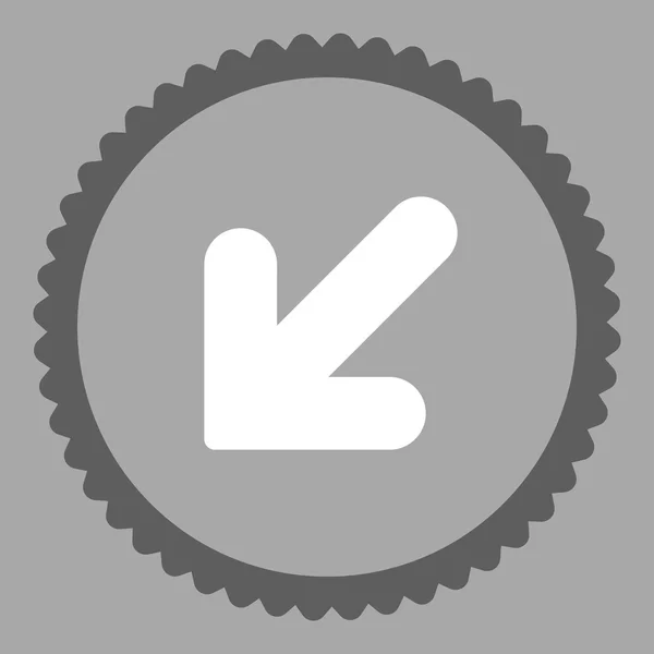 Seta para baixo Esquerda plana cinza escuro e branco cores redondas ícone carimbo — Fotografia de Stock