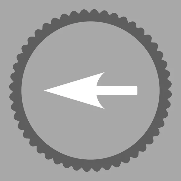 Seta esquerda afiada plana cores cinza escuro e branco ícone carimbo redondo — Fotografia de Stock