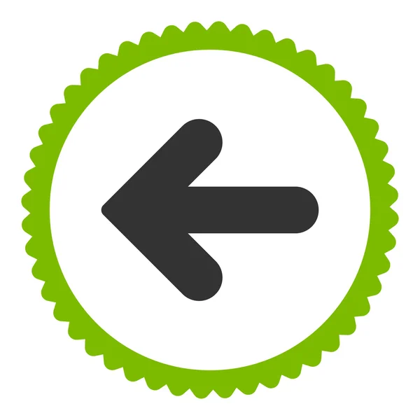 Šipka vlevo plochý eco zelené a šedé barvy kulaté razítko ikonu — Stock fotografie