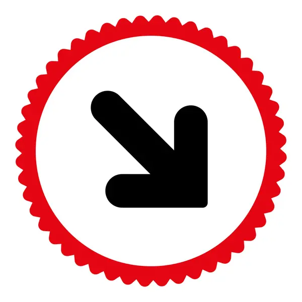 Flecha hacia abajo Plano derecho intensivo rojo y negro colores redondo sello icono — Foto de Stock
