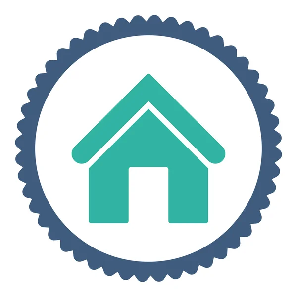 Huis platte kobalt en cyaan kleuren ronde stempel pictogram — Stockfoto