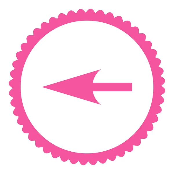 Scharfer Pfeil nach links flache rosa Farbe rundes Stempelsymbol — Stockfoto
