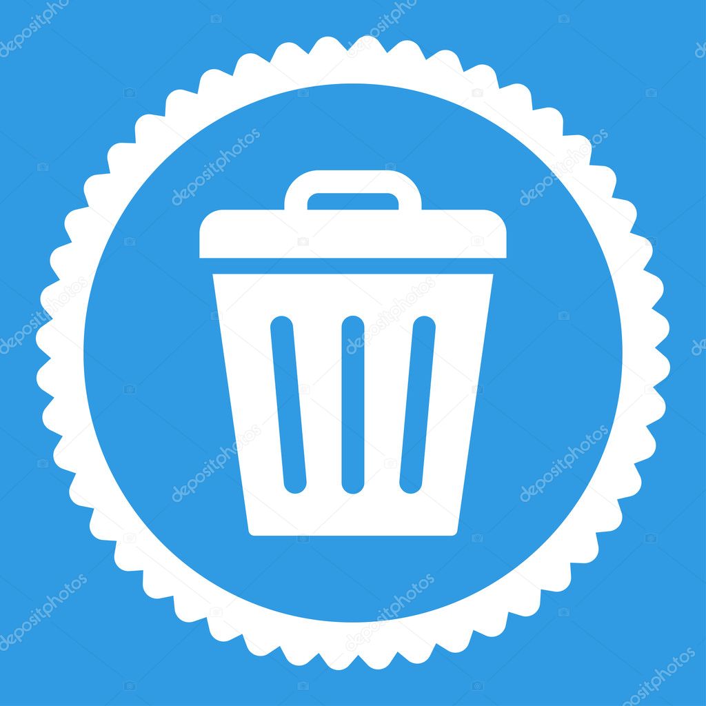 Trash Can flat white color round stamp icon