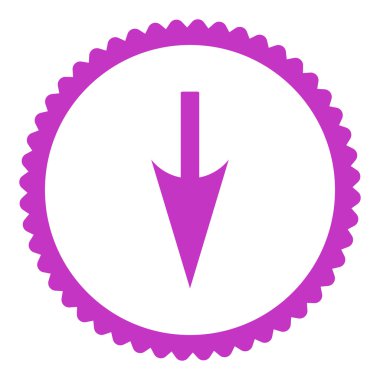 Keskin aşağı ok düz menekşe renkli yuvarlak damga simgesi