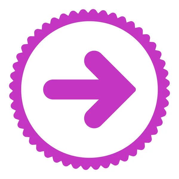Flecha derecha plana de color violeta icono de sello redondo — Foto de Stock