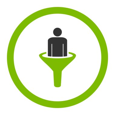 Satış huni düz eko yeşil ve gri renkler yuvarlak glif simgesi