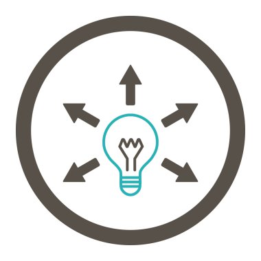 Fikir düz gri ve mavi renkler yuvarlak glif simgesi