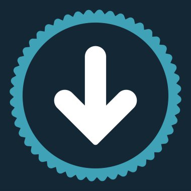 Ok aşağı düz mavi ve beyaz renkler damga simgesi yuvarlak