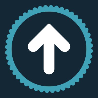 Ok yukarı düz mavi ve beyaz renkler damga simgesi yuvarlak