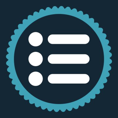 Öğeleri düz mavi ve beyaz renkler damga simgesi yuvarlak